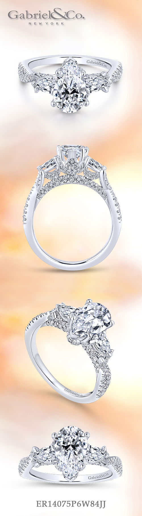 18K White Gold Pear Shape Diamond Engagement Ring angle 